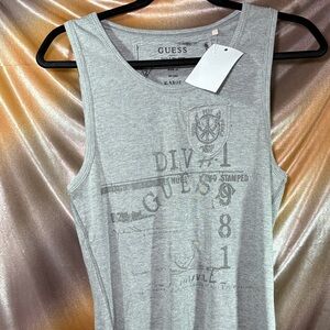 00’s GUESS Light Grey Ribbed Logo Tank Top. C3